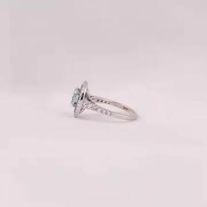 Bague de fiançailles double halo demi-éternité avec diamant cultivé en laboratoire rond bleu avec dernière bague de fiançailles en diamant cultivé Tiney Lab - Product Image 5