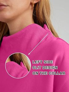 Sudadera con cuello con abertura lateral única Sudadera holgada para mujer - Product Image 6