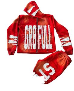 Survêtements évasés personnalisés lavage à l'acide fermeture éclair 500 GSM jambe droite Jogging costume en détresse survêtement sweats à capuche hommes ensembles - Product Image 2