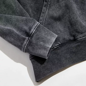 Patch work cropped pullover no <b>strings</b> hoodie Custom design acid wash vintage cotton distressed embroidery patch <b>Hoodies</b> - Product Image 3