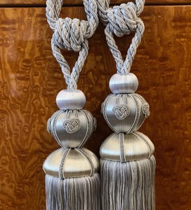 Luxury Curtain <b>Tie</b> <b>Back</b> Grey & White-Gold Long Tassel 13 Inch Rope Tieback Rustic Tieback, Drapery Decor, Handmade Home Decor - Product Image 2