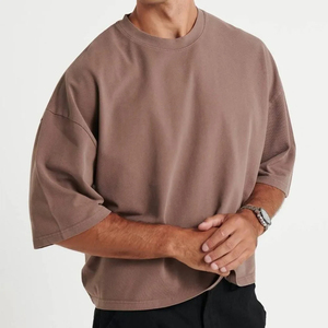 Camiseta de punto con corte cuadrado y logotipo personalizado, 100% algodón, de secado rápido, transpirable, con diseño liso, 220g, corte regular para hombre - Product Image 1