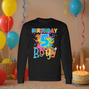 Camiseta de Cumpleaños para Niño de 5 Años, para Fiesta de 5 Años, Manga Larga, Paleta de Pintura Artística, Personalizable, Promocional - Product Image 3