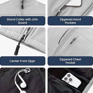 Gilets d'hiver décontractés pour hommes en toile polyester/coton avec doublure polaire, double fermeture éclair, imperméables et coupe-vent - Product Image 4