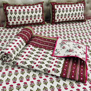 Juego de cama de algodón con estampado de bloque de mano indio más vendido, Sábana hecha a mano con estampado Floral moderno, edredón, 2 fundas de almohada tejidas - Product Image 1