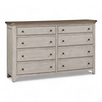 Commode à 8 tiroirs de style scandinave moderne et asiatique, en bois massif de mindi, finition blanche rustique, pour la maison, la chambre à coucher, le salon