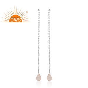 Best Selling <b>Fine</b> Sterling Silver Natural Rose Quartz Gemstone Dangle <b>Earring</b> Custom Jewelry Manufacturer - Product Image 4