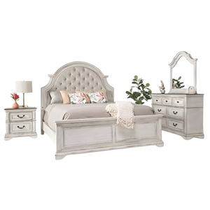 Ensemble de chambre à coucher classique français de luxe en bois massif, lit capitonné taille Queen, collection de meubles pour appartement, villa, maison - Product Image 1