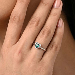 NOVAMART Fine Men's Romantic 925 Sterling Silver Grethe Green Heart Solitaire <b>Ring</b> <b>Size</b> <b>Adjustable</b> Rhodium Plating Platinum Main - Product Image 4