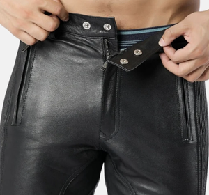 Pantalones de cuero de vaca negro de alta calidad para hombres Logotipo personalizado Secado rápido Nuevo diseño Patrón recto - Product Image 4