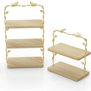 Support à gâteau décoratif en métal et bois de style luxueux, base décorative, support à gâteau nickelé avec dessus en bois, prix bas, service à gâteau - Product Image 3
