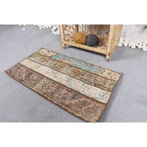 1.5x2.8 ft Turkish Rug, <b>Brown</b> Striped Vintage <b>Wool</b> Rug - Product Image 3