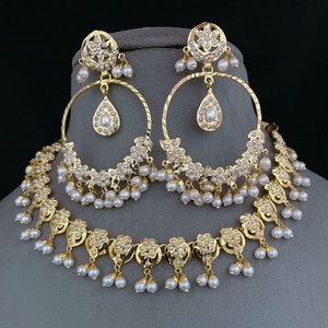 Jadau ชุดสร้อยคอเครื่องประดับทองเหลืองสุดหรูต่างหูสร้อยคอชุบทองเครื่องประดับแฟชั่นมีสไตล์สำหรับสุภาพสตรีงานแต่งงานงานเลี้ยง - Product Image 1