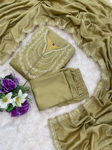 LAUNCHING NEW DESIGNER MODERN FESTIVE PARTY WEAR KURTI PENT DUPATTA FABRIC VICHITRA <b>SILK</b> EMBROIDERY WORK Reversible All Seasons - Product Image 5