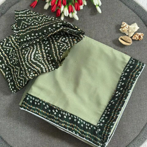 Sari en soie Georgette Banarasi pure, spécial été, avec travail de tissage Banarasi Jari, tenue de mariage formelle - Product Image 1