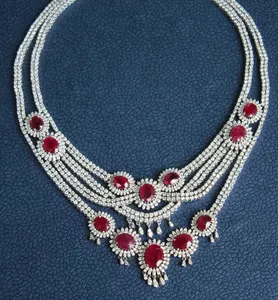 Latest Exclusive Designer 32.54ctw Diamond 14K White Gold Ruby Necklace for Worldwide Exporter and Supplier