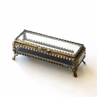Boîte à bijoux antique en verre et laiton magnifiquement fabriquée à la main en verre biseauté de haute qualité pour le stockage décoratif à la maison en vrac