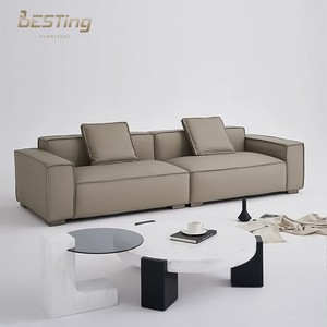 Sofá de Cuero de Primera Calidad de Diseño Minimalista Italiano para Sala de Estar, con Cojines y Respaldo Rellenos de Plumón, Sofá de 2/3/4 Plazas - Product Image 3