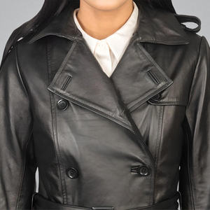 Manteau pour femme en cuir véritable de peau de mouton noir de haute qualité, matelassé, écologique, respirant, coupe ajustée, finition cuir. - Product Image 5