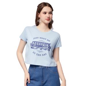 เสื้อยืดลำลองผู้หญิงสั่งทำพิเศษ ผ้าฝ้าย 100% เนื้อนุ่ม คอกลม รับผลิตแบบ OEM แบรนด์ส่วนตัว หลายสี สั่งซื้อจำนวนมากจากโรงงาน - Product Image 1