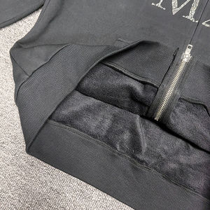 Custom cotton fleece Heavy Weight Pattern <b>Zipper</b> <b>Hoodie</b> High Quality Fleece 500 GSM <b>Black</b> Rhinestones men <b>Hoodie</b> - Product Image 4