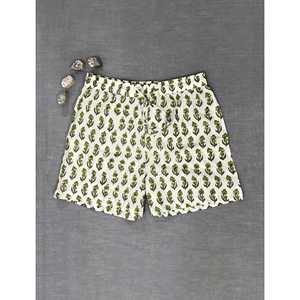 กางเกงขาสั้นผ้าฝ้ายพิมพ์ลายบล็อก-ผ้าฝ้าย 100% เอวกลาง ระบายอากาศได้ดี ตกแต่งลวดลาย ไซส์ใหญ่ - Product Image 2