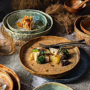 Assiettes de restaurant en porcelaine verte de luxe style européen en vrac Finos belle glaçure couleur plat rond Lamian <span class=keywords><strong>Risotto</strong></span> - Product Image 1