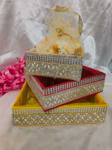 Cesto de regalo de encaje Sheesha multicolor, juego de Tokri (3 uds), bandejas Shagun de diseñador para frutas secas y Chocolate, regalos de boda - Product Image 5
