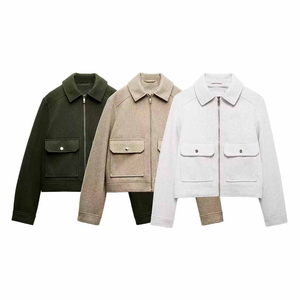 Chaqueta de estilo grueso con decoración de botones bordados de un solo pecho y cuello vuelto de manga larga a la moda informal para mujer - Product Image 1