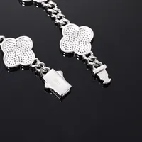 Bracelet unisexe Hip Hop LAX DIORE JEWELS en argent sterling plaqué, avec maillons cubains géométriques de 6 mm, motif floral et moissanite taille brillant