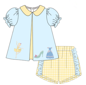 Set di Abbigliamento per Bambine Personalizzato con Stampa Ballerina, Maniche Corte, Smock, Volant, Tacco Alto e Ricami - Product Image 3
