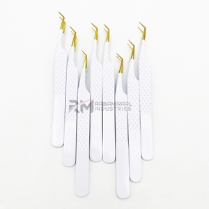 Pince à épiler RMI Gold Tip & White Diamond Grip Pince à épiler d'extension de cils en acier inoxydable durable Pince à cils personnalisée - Product Image 3