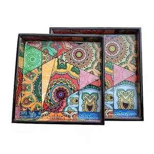 Ensemble de plateaux en bois écologiques faits à la main, deux plateaux en bois de style antique, poignée en métal - Product Image 3