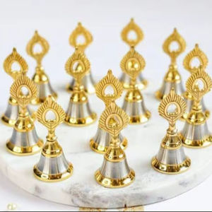 Elegant Golden Silver Diya Set Traditional Brass Finish Wood Oil Lamps for Auspicious Celebrations Home Decor for Puja Easter - Product Image 1