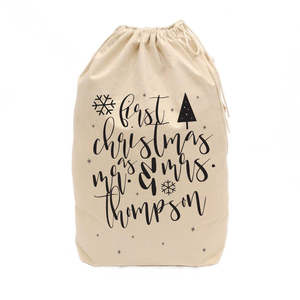 Sacs cadeaux réutilisables personnalisés en toile 100 % coton écologique pour Monsieur et Madame Noël, pour les fêtes de fin d'année et les célébrations de Noël - Product Image 1