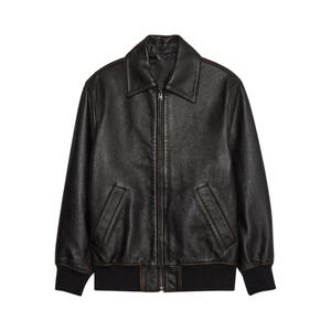 Chaqueta bomber de cuero para hombre con logotipo personalizado estampado bordado Vintage Streetwear invierno prendas de vestir exteriores fabricante - Product Image 1