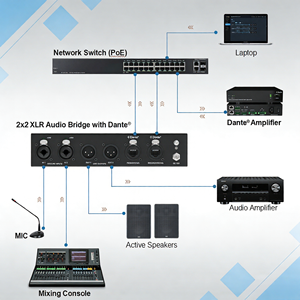Konverter Audio Dante 2x2 XLR Analog ke Digital dengan DSP PoE+ 48V Phantom Power XLR <span class=keywords><strong>2</strong></span> masuk <span class=keywords><strong>2</strong></span> keluar Jembatan Jaringan Dante AES67 - Product Image 4