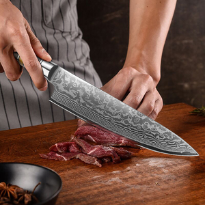 Cuchillo de Chef de acero damasco de alto carbono profesional japonés de fábrica de cubiertos OEM ODM personalizado al por mayor con mango de madera Pakka - Product Image 5