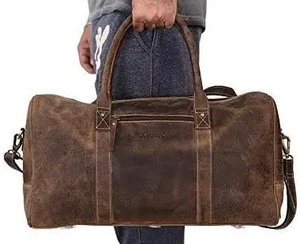 Genuine Leather Weekender <b>Duffel</b> <b>Bag</b> Zipper Closure Durable Travel <b>Bag</b> for Men and Women - Product Image 6