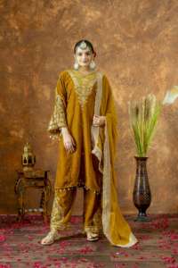 Conjunto de Diseño Único para un Estilo Único, Top de Terciopelo con Bordado y Lentejuelas, Pantalones Palazzo y Dupatta de Georgette, por Export - Product Image 5