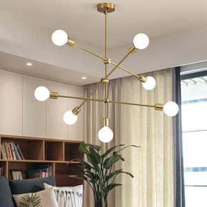 Lustre Sputnik artisanal à 7 lumières en or, hauteur 32 pouces, diamètre 5 pouces, avec abat-jour pour un design intérieur unique - Product Image 1