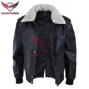 Blouson aviateur personnalisé en cuir noir pour hommes avec col détachable-High-Quality Hasnain Products - Product Image 3