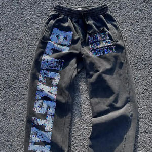 Ensemble de pantalons de survêtement à capuche surdimensionnés en éponge française personnalisée 100% coton avec strass Survêtement Boxy zippé pour hommes - Product Image 5