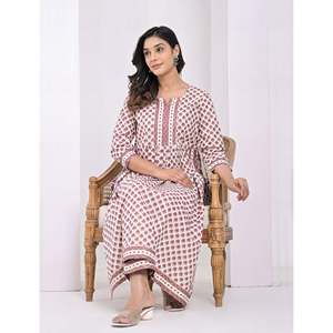 Conjunto de Salwar Kameez y Pantalón de Algodón con Estampado de Bloques en Blanco y Morado - Product Image 4