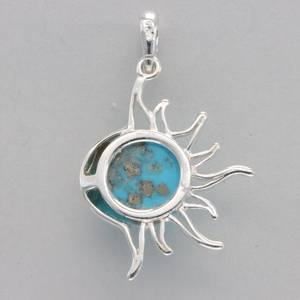 Pendentif rond bleu turquoise soleil et lune en argent sterling fait à la main bijoux en pierres précieuses mexicaines cadeau - Product Image 3