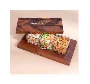 Customized Size And Shape Nuts Server Fabulous Design Wood Chocolates Server With <b>Glass</b> <b>Dome</b> Top Quality Nut Server - Product Image 6