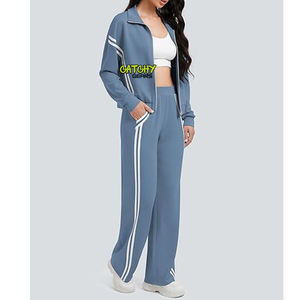 OEM Tops de sport de haute qualité à manches longues et fermeture éclair, hauts et pantalons longs, ensemble deux pièces décontracté pour femmes, vente en gros - Product Image 5