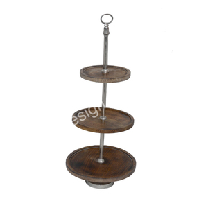 Présentoir à gâteaux décoratif à 3 niveaux en bois rond, support de service pour fruits et gâteaux, décoration de fête de Noël - Product Image 2