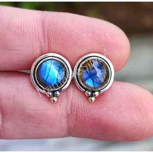 925 Sterling Silver Handmade Labradorite Stud Earrings Ball Shape Ear <b>Posts</b> with Natural Labradorite Gemstone Birthstone Jewelry - Product Image 4