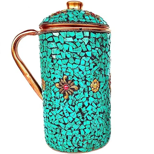 Hot Selling Custom Water Jug Made In Metal With Small Marble Juice Serving Decorative Jug Spout Design to Prevent Overflow Jug